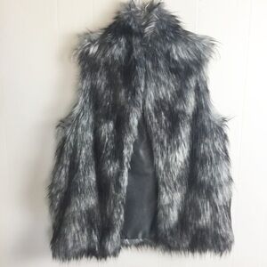 BCBG Fur Vest Dark Gray & Black Size S Boho